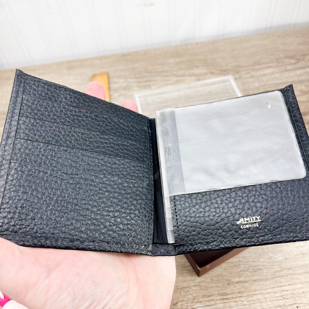 Vtg AMITY Indexed Cowhide Black LeatherWallet Billfold USA New Open Box - Picture 5 of 8